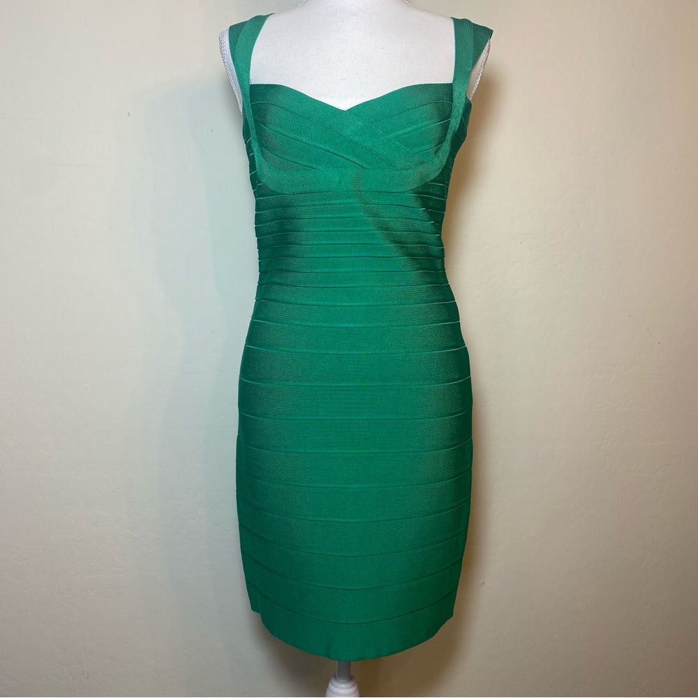 Herve Leger Vibrant Green Opal Mini Dress Sz L. NWT